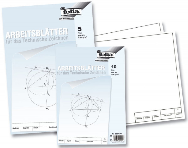 Folia Arbeitsblätter für technisches Zeichnen 120g weiß, A4, 10 Blatt