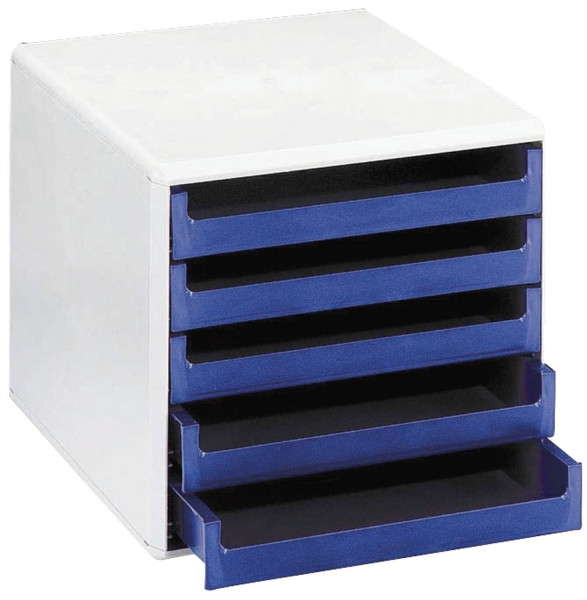 Schubladenboxen - A4, 5 offene Schubladen, hellgrau/blau