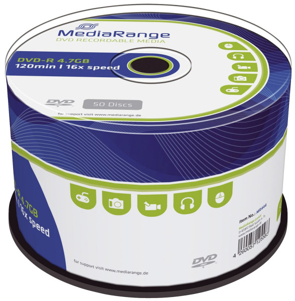 MediaRange DVD-R - 4.7GB/120Min,16-fach/Spindel, Packung mit 50 Stück
