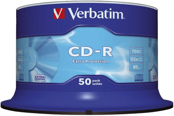 Verbatim CD-R Rohlinge - 700MB/80Min, 52-fach/Spindel, 50 Stück