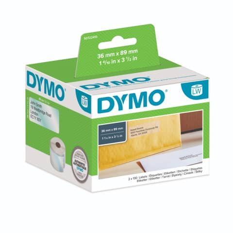 Dymo S0722410 Etikettenrollen, Adressetikett 36x89 mm, transparent