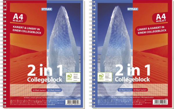 Collegeblock - DIN A4, Duo kariert+ liniert