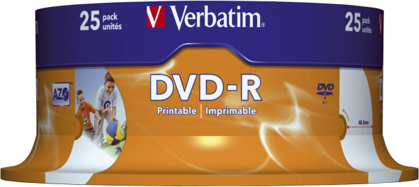 DVD-R - 4.7GB/120Min, 16-fach/Spindel,bedruckbar, Packung mit 25 Stück