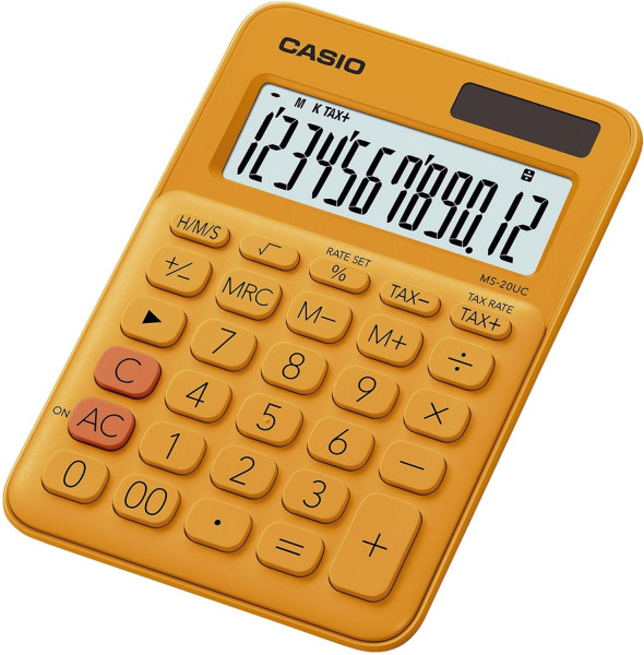 Casio® Tischrechner MS20 orange - Solar-/Batteriebetrieb, 12stellig, LC-Display