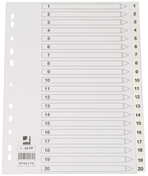 Q-Connect® Zahlenregister 1-20, PP, A4, 20 Blatt, weiß