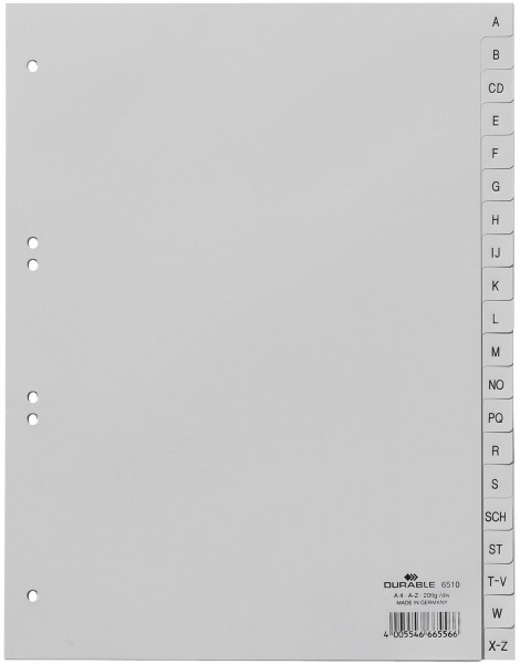 Durable 6510 Register A-Z, PP, grau, A4, 20 Blatt