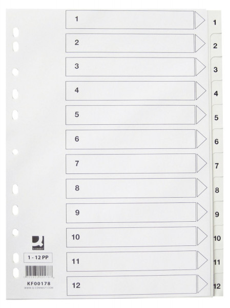 Q-Connect Zahlenregister 1-12, PP, A4, 12 Blatt, weiß