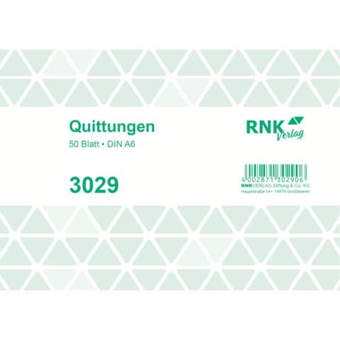 RNK 3029 Quittung Block m. MwSt., 50 Blatt, A6 quer