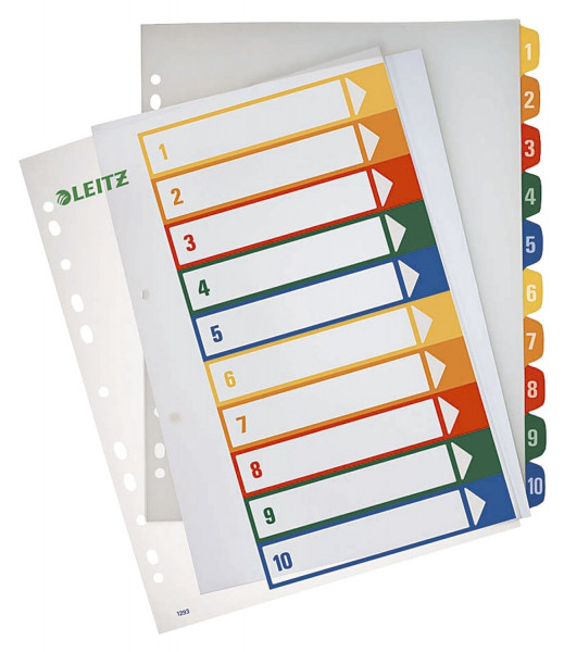 Leitz 1293 Zahlenregister 1-10, PP, A4 blanko, bedruckbar, 10 Blatt, farbig