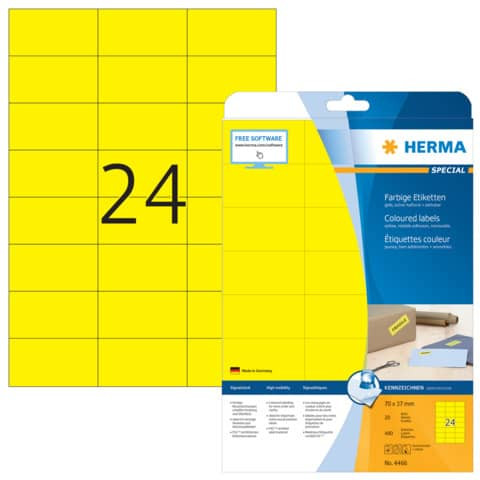 Herma 4466 Etiketten A4 gelb 70x37 mm, 480 Stück
