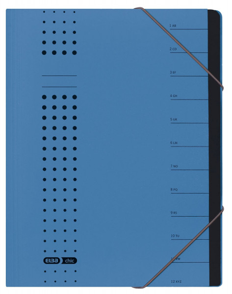 Ordnungsmappe chic, Karton (RC), 450 g/qm, A4, 12 Fächer, blau