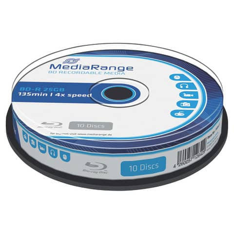 MediaRange Blue Ray BD-R 25GB 4 fach 10er Box