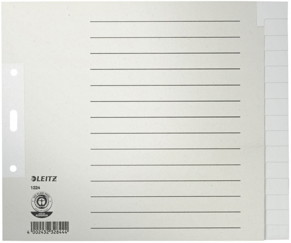 Leitz 1224 Register - Tauenpapier, blanko, A4 Überbreite, 20 cm hoch, 15 Blatt, grau