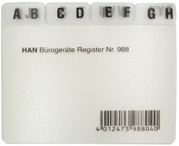 Register A - Z, DIN A8 quer, 12-teilig, für Karteibox, Karteikästen/Tröge, grau