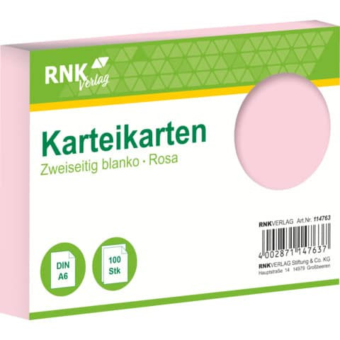 RNK Karteikarten A6, blanko, rosa, 100 Karten