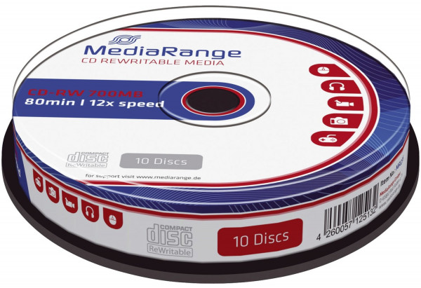 MediaRange CD-RW Rewritables - 700MB/80Min, 12-fach/Spindel, Packung mit 10 Stück