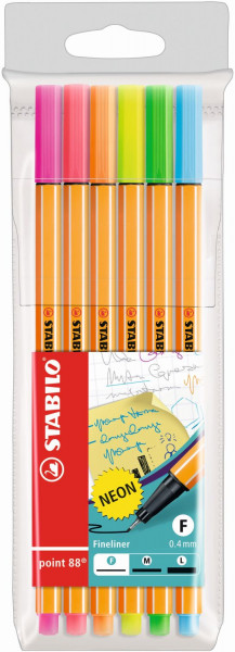 Fineliner Stabilo® point 88® - Etui "Neon", mit 6 Stiften