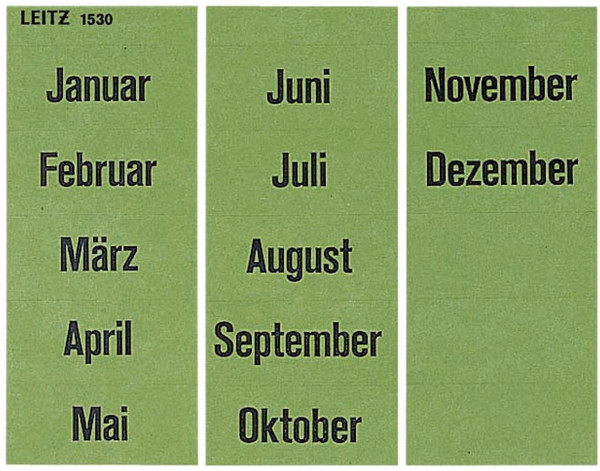 1530 Inhaltsschild Monatsnamen, selbstklebend, 120 Stück, grün