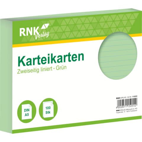 RNK Karteikarten A5, liniert, grün, 100 Karten