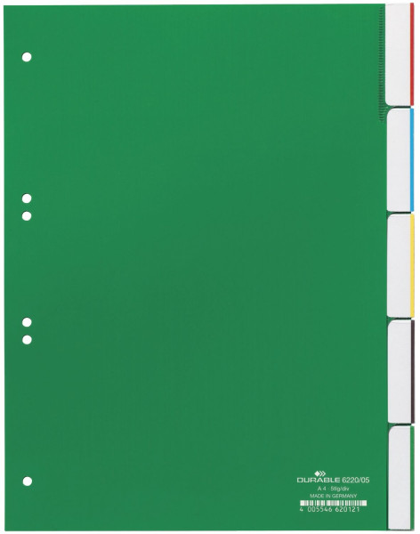 Durable 6220 Register Hartfolie, blanko, grün, A4, 5 Blatt