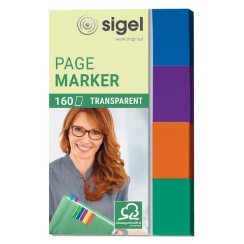 Sigel HN671 Haftmarker Transparent 50x20mm, 4 Farben, 160 Streifen