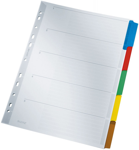 Leitz 4320 Register blanko, Karton, A4, 5 Blatt, Taben 5-farbig