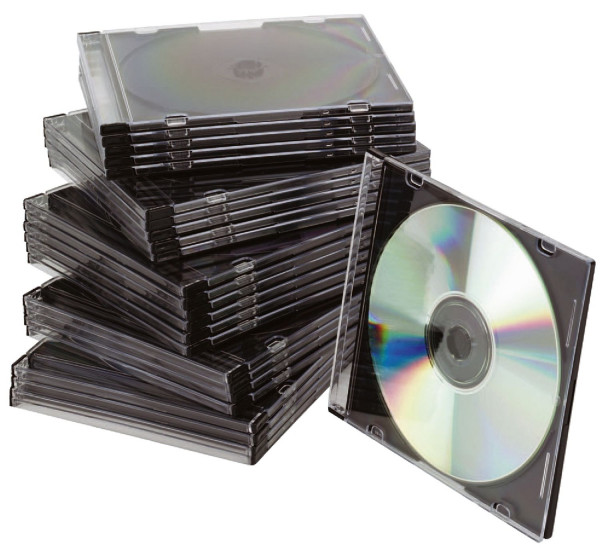 CD-Boxen Slim Line für 1 CD/DVD, transparent/schwarz, 25 Stück
