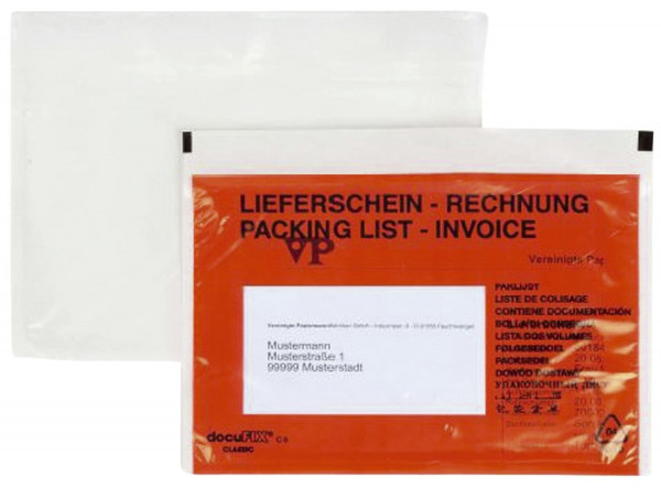 Docufix Begleitpapiertaschen C6 mit Aufdruck Lieferschein Rechnung, 250 Stück