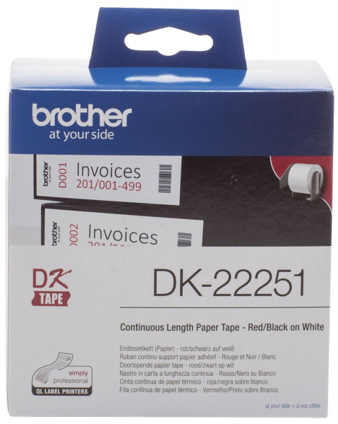 DK-Endlosetiketten Papier - 62 mm x 15,24 m, schwarz/rot auf weiß