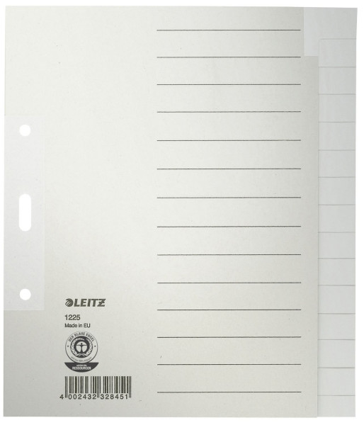 Leitz 1225 Register Tauenpapier, blanko, A5 Überbreite, 15 Blatt, grau
