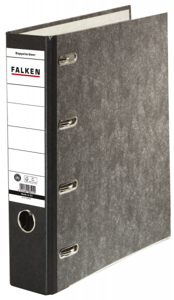 Falken Doppelordner schwarz - 2x A5 quer, 70 mm, Wolkenmarmor,