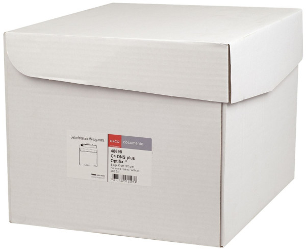 Faltentasche Office Box mit Deckel - C4, weiß, 20 mm Falte, haftklebend, ohne Fenster, 120 g/qm, 200