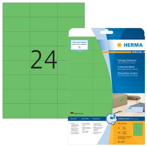 Herma 4469 Etiketten A4 grün 70x37 mm, 480 Stück