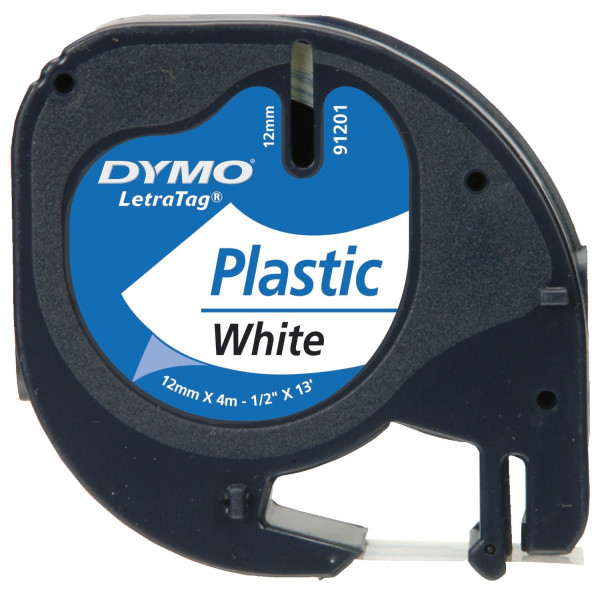Dymo® 91221 LetraTag Schriftband, Schwarz/Weiß Kunststoff, laminiert, 4 m x 12 mm