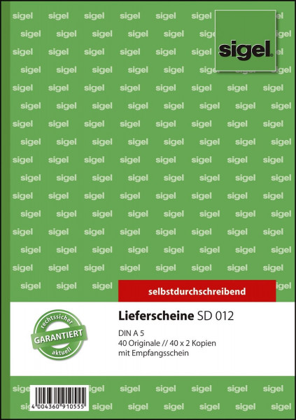 Sigel SD012 Lieferscheinbuch A5, SD, 3x40 Blatt