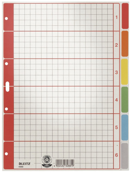 Leitz 4350 Register blanko, Karton, farbig bedruckt, A4, 6 Blatt
