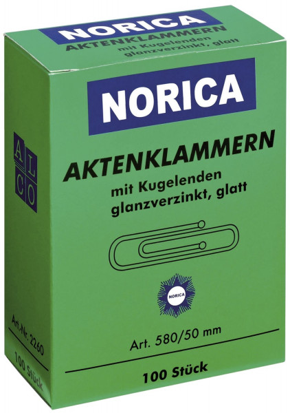 NORICA Aktenklammern mit Kugelenden 50mm glatt, verzinkt, 100 Stück