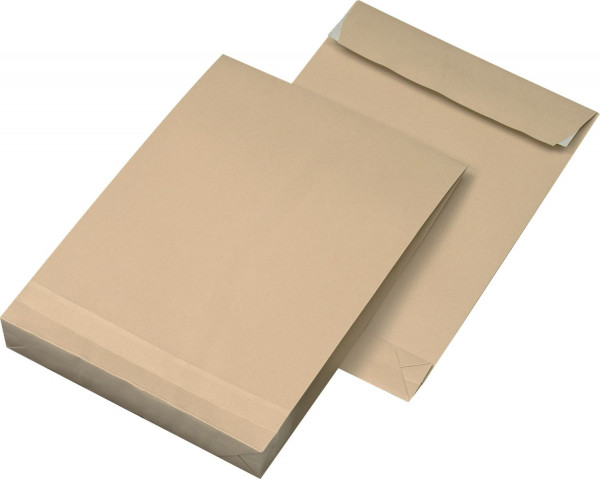 Faltentaschen B4, ohne Fenster, mit 40 mm-Falte und Klotzboden, 140 g/qm, braun, 100 Stück