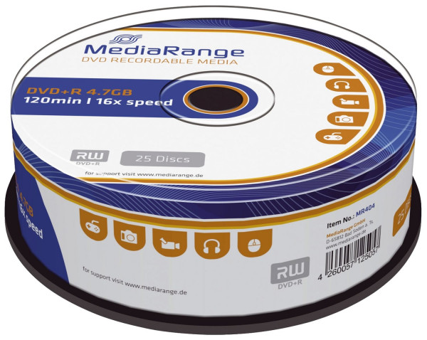 MediaRange DVD+R - 4.7GB/120Min,16-fach/Spindel, Packung mit 25 Stück