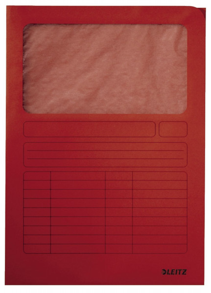 Leitz 3950 Sichtmappen rot, A4, oben und rechte Seite offen, Karton, Pack mit 100 Stück