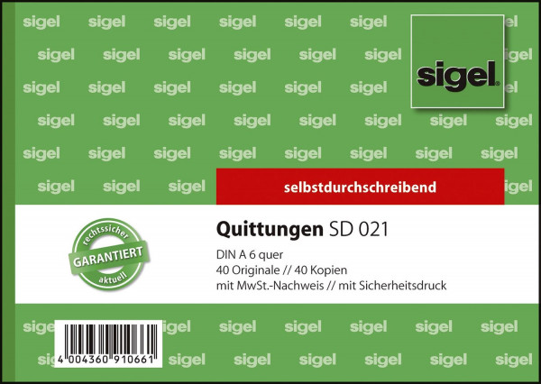 Sigel SD021 Quittungen A6 quer, SD, 2x40 Blatt