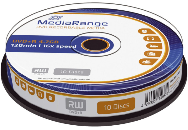 MediaRange DVD+R - 4.7GB/120Min, 16-fach/Spindel, Pack mit 10 Stück