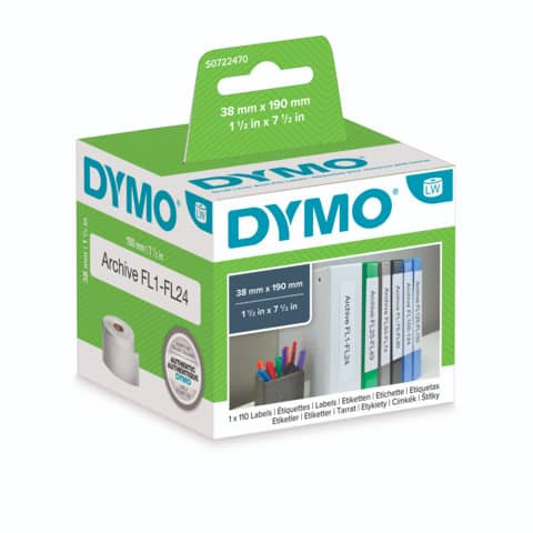 Dymo® 99018 Etikettenrollen Ordneretikett schmal, 38x190mm, weiß