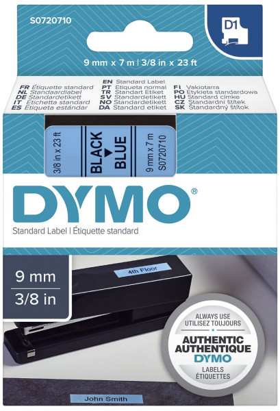 Dymo® 40916 Schriftband D1, Kunststoff, laminiert, 7 m x 9 mm, Schwarz/Blau