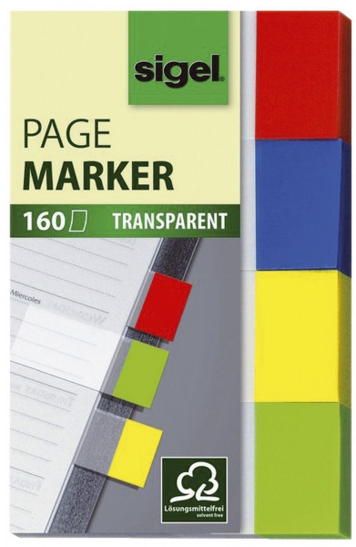 Sigel HN670 Haftmarker Transparent 50x20 mm, 4 Farben, 160 Streifen
