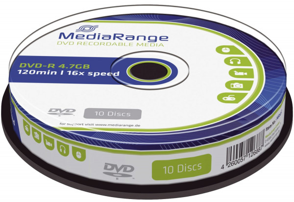 MediaRange DVD-R - 4.7GB/120Min,16-fach/Spindel, Pack mit 10 Stück