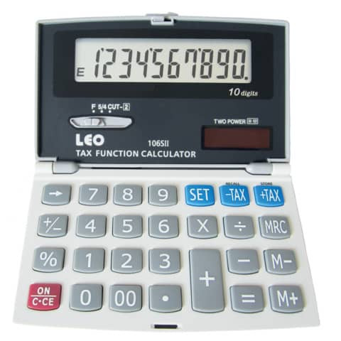 LEO Taschenrechner 106S II Solar/Batterie, 10stellig, klappbar, silber/grau