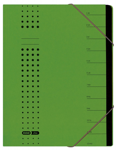 Ordnungsmappe chic, Karton (RC), 450 g/qm, A4, 12 Fächer, grün