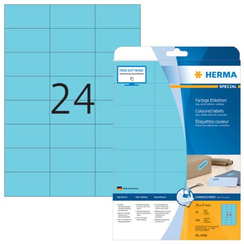Herma 4468 Etiketten A4 blau 70x37 mm, 480 Stück