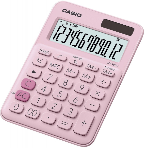 Casio® Tischrechner MS20 pink - Solar-/Batteriebetrieb, 12stellig, LC-Display